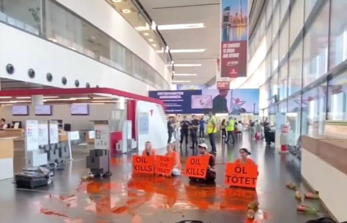 Environmental activists staged a protest at Vienna airport.