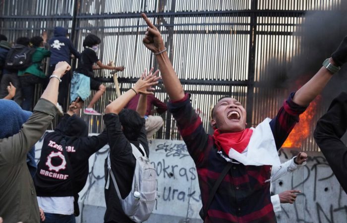 In Jakarta, security forces used water cannons against protesters.