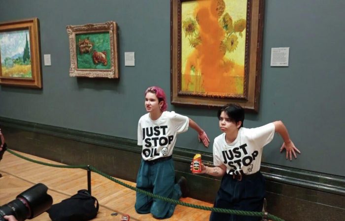 In London, environmental activists were condemned for pouring soup on a Van Gogh painting.