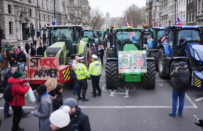 In London, farmers gather on tractors to protest against a new tax.