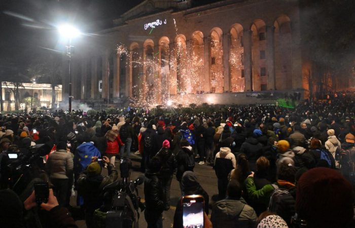 Protesters in Tbilisi again blocked the avenue in front of parliament.