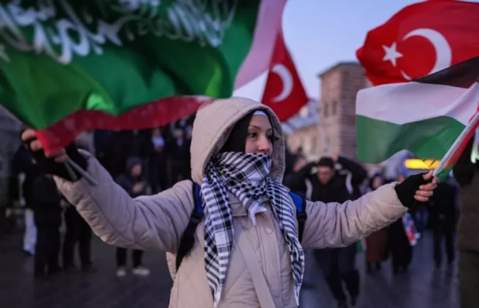 An action of solidarity with Palestine is taking place in Istanbul.